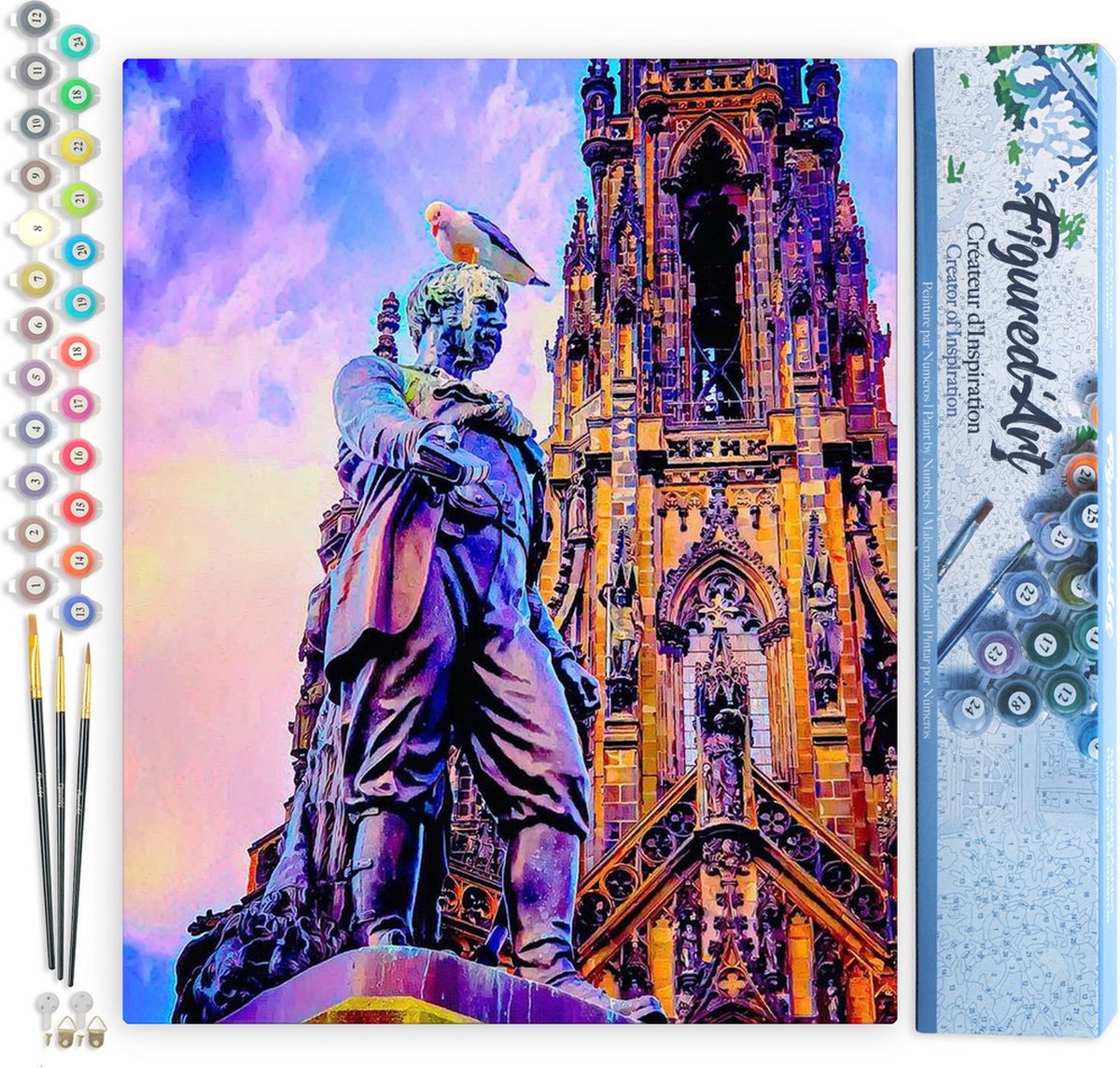 FiguredArt Schilderen op Nummer Volwassenen canvas Edinburgh-standbeeld - Handwerk acrylverf Kit DIY Compleet - 40x50cm zonder frame